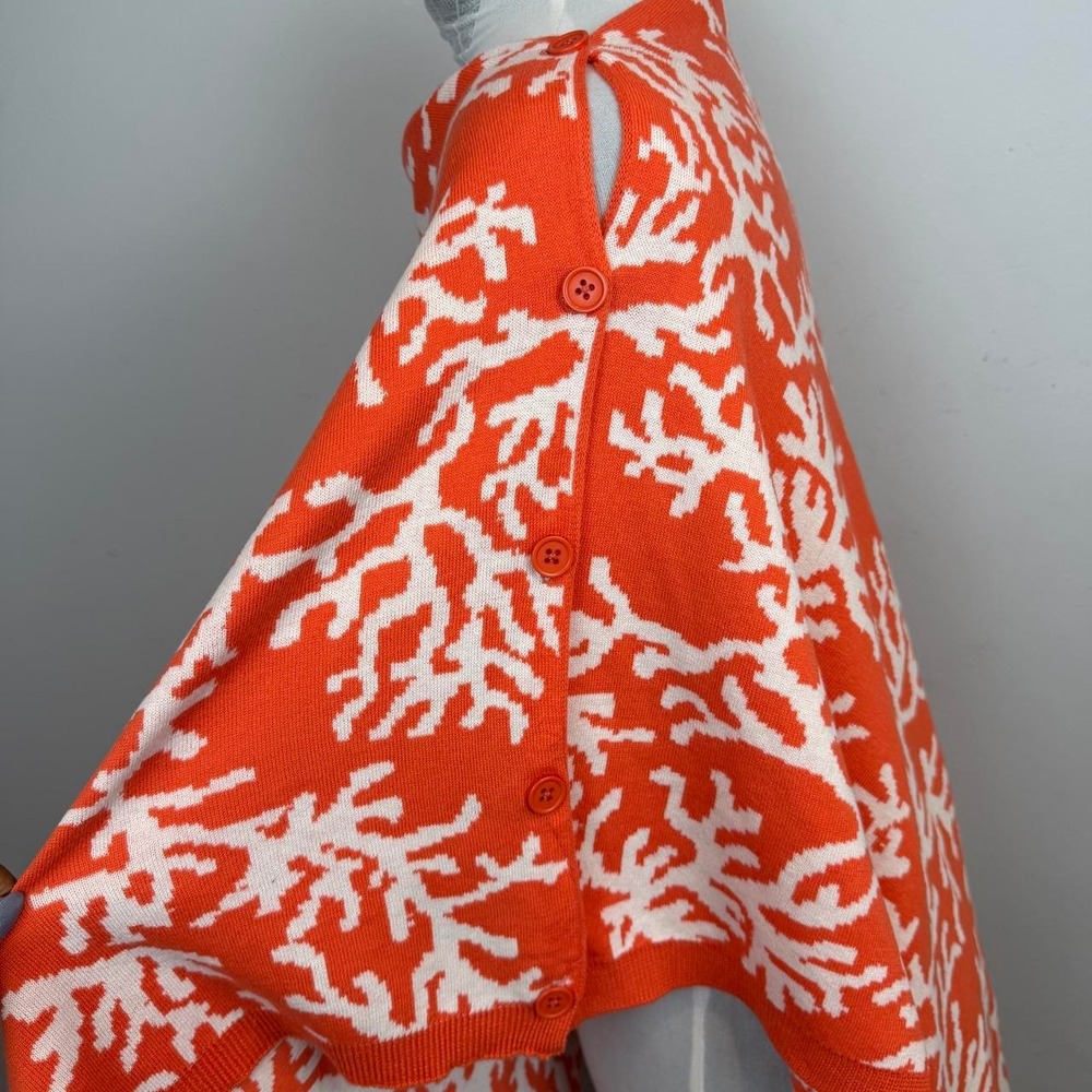 Top It Off Coral Print Asymmetric Poncho OS - Picture 4 of 5